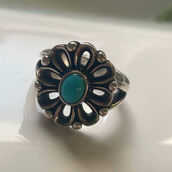 James Avery Retired De Flores Turquoise Ring 925 Sterling Silver